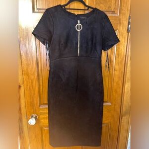 Calvin Klein Black Midi Dress with Gold Accent